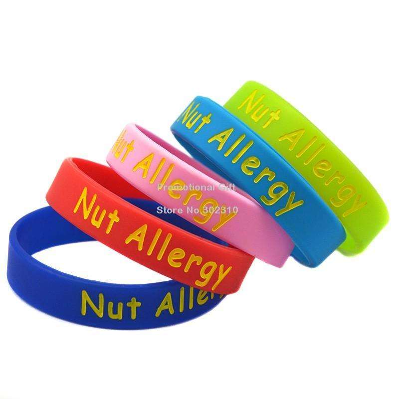 100Pcs/lot Alert Nut Allergy Silicone Wristband Bracelet ...