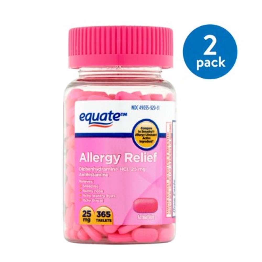 (2 Pack) Equate Allergy Relief Diphenhydramine Tablets, 25 ...