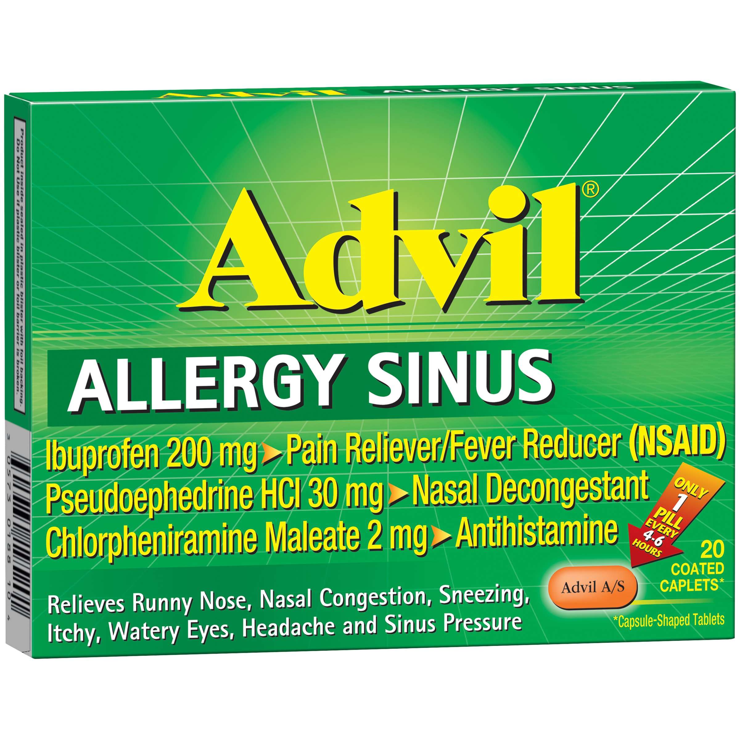 Advil Allergy Sinus Ibuprofen Nasal Decongestant Coated Caplets