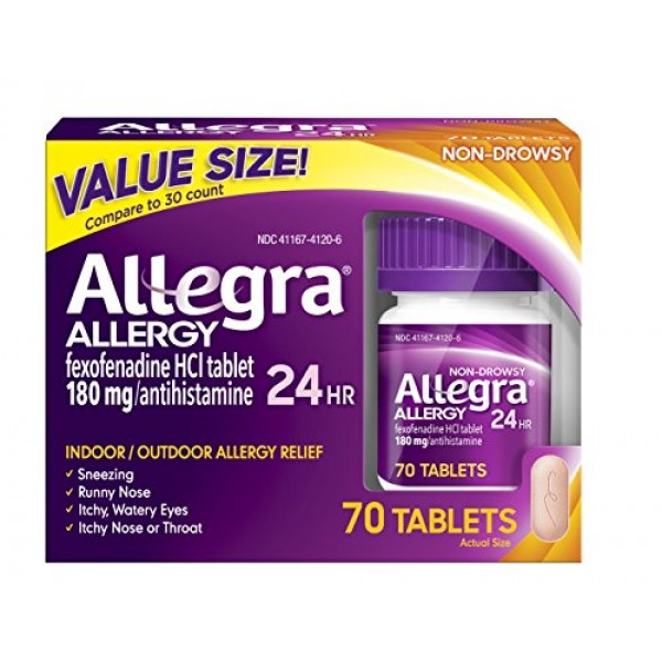 Allegra Adult 24 Hour Allergy Tablets, 180Mg, ( 70 Count )