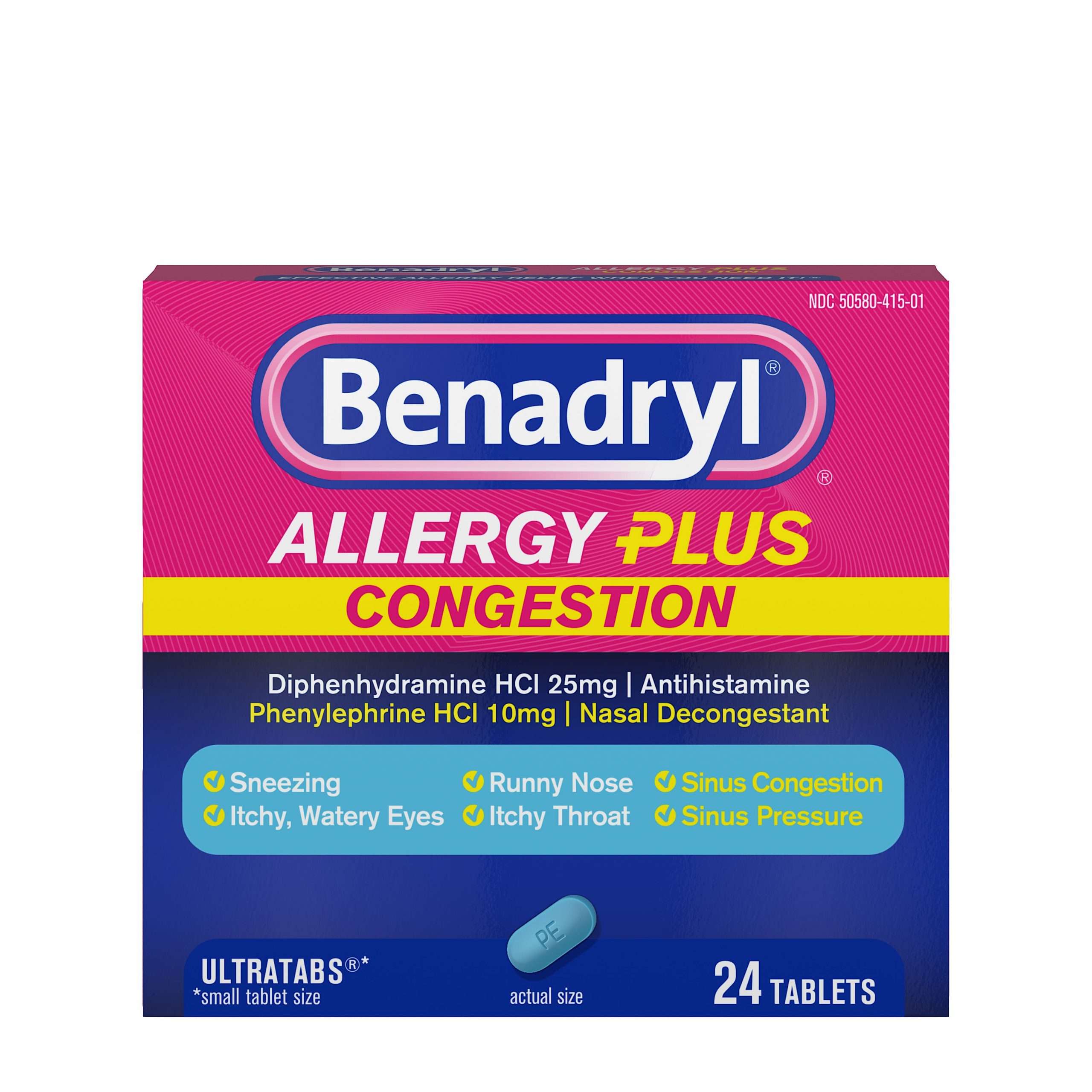 Benadryl Allergy Plus Congestion Ultratabs Allergy Medicine, 24 ct ...