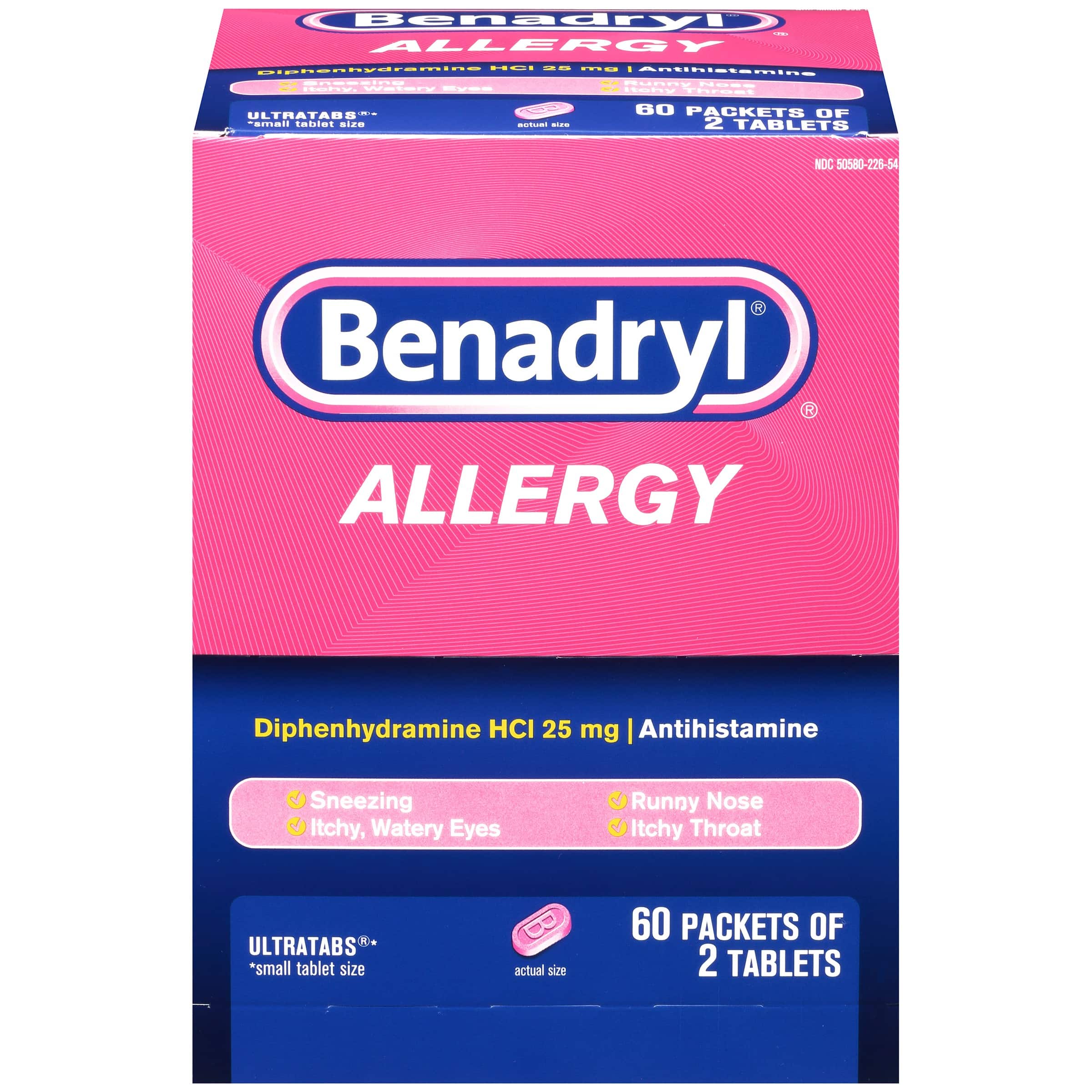 Benadryl Ultratabs Go Packs, Antihistamine Tablets, 60 packets of 2 ...