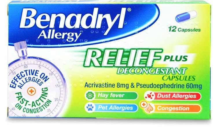 Buy Benadryl Plus Allergy Relief Capsules 12 Capsules