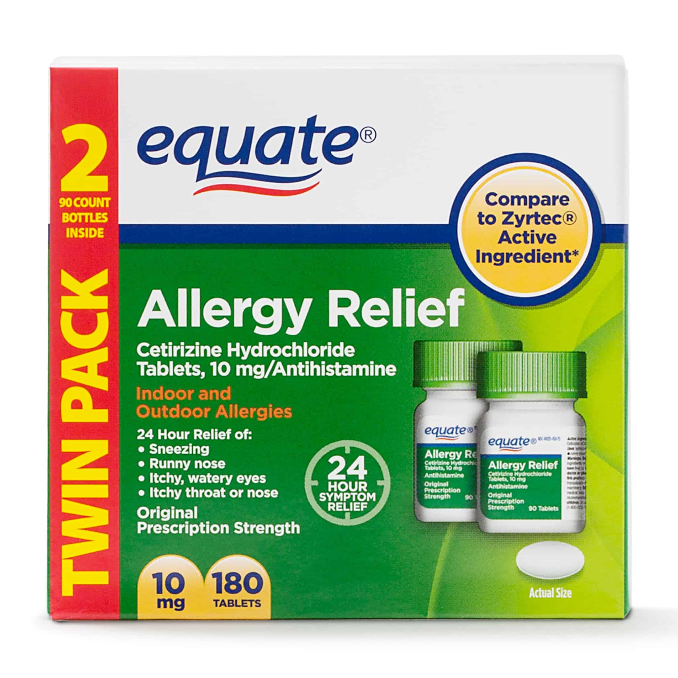 Equate Allergy Relief, Cetirizine Hydrochloride Tablets, 10 mg, 90 ...