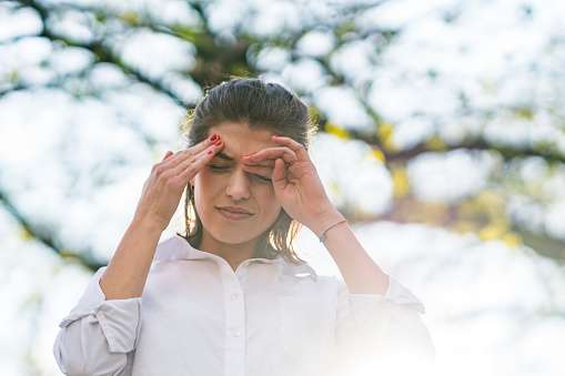Headache Caused By Disease And Allergy To Tree Pollen Stock Photo ...