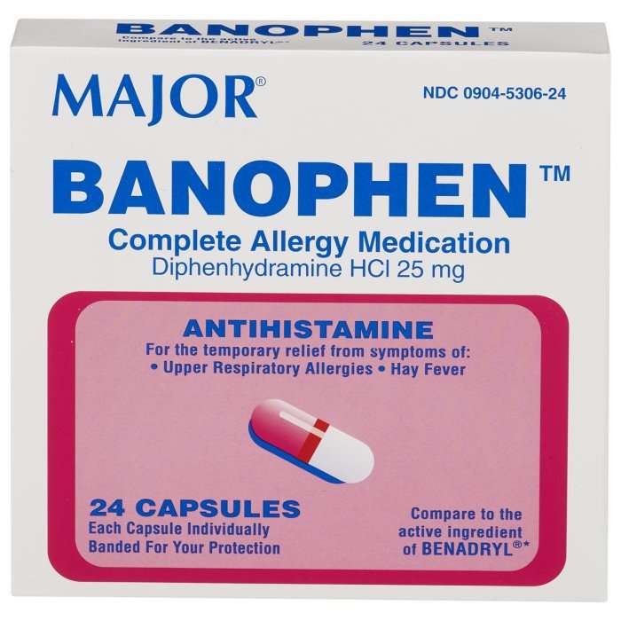 Major BANOPHEN Allergy Medication, 24 Capsules