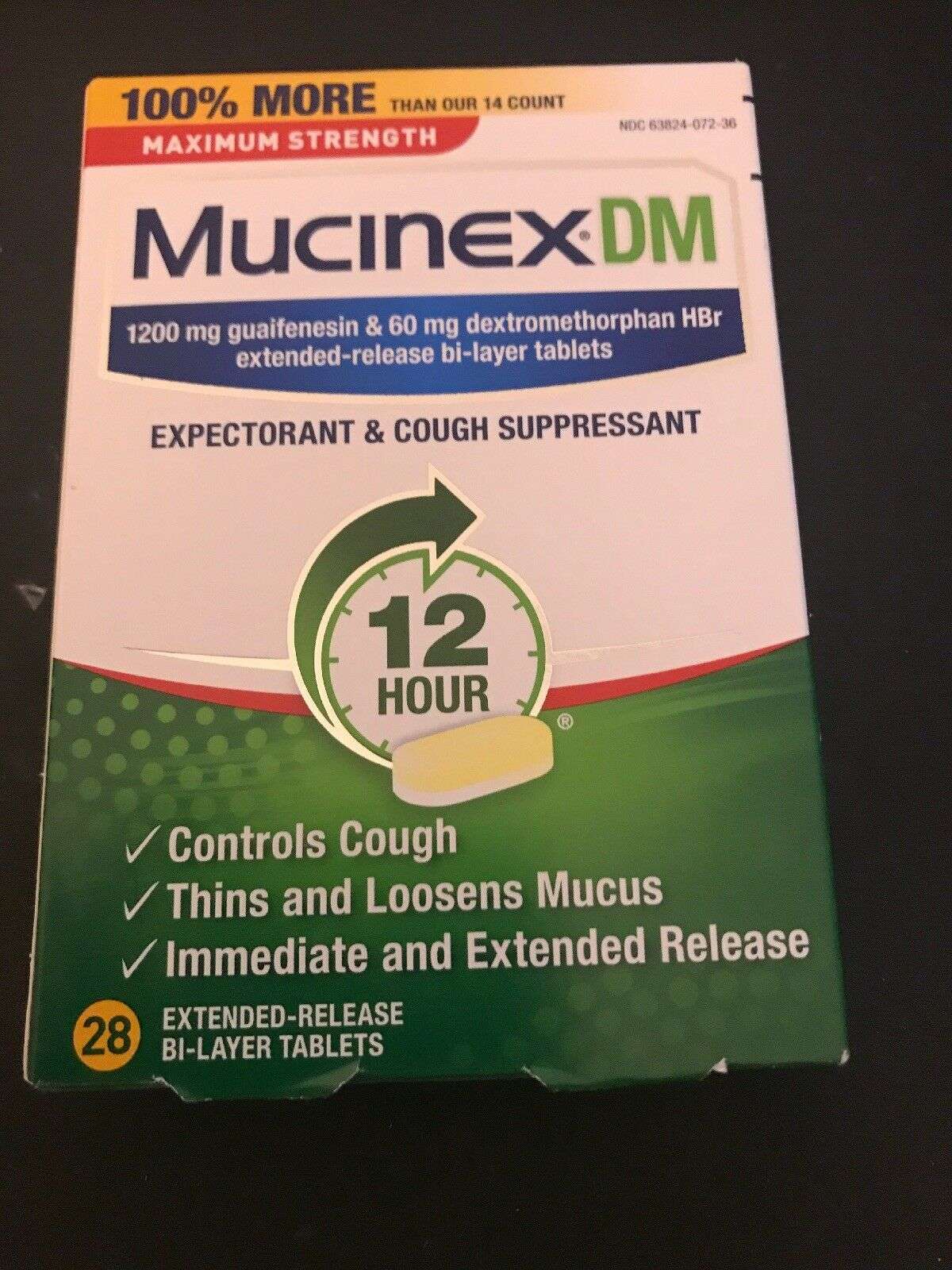 Mucinex DM 1200mg MAXIMUM Strength 12 Hour 28 Tablets 4/22 ...