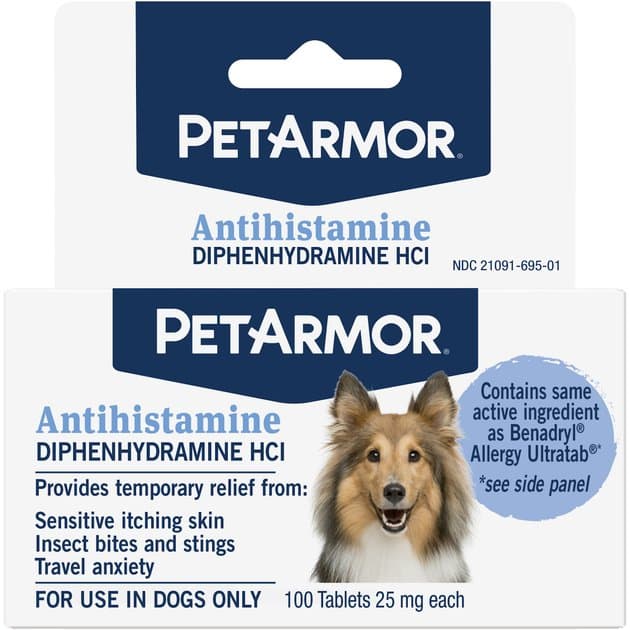 PETARMOR Antihistamine Medication for Allergies for Dogs, 100