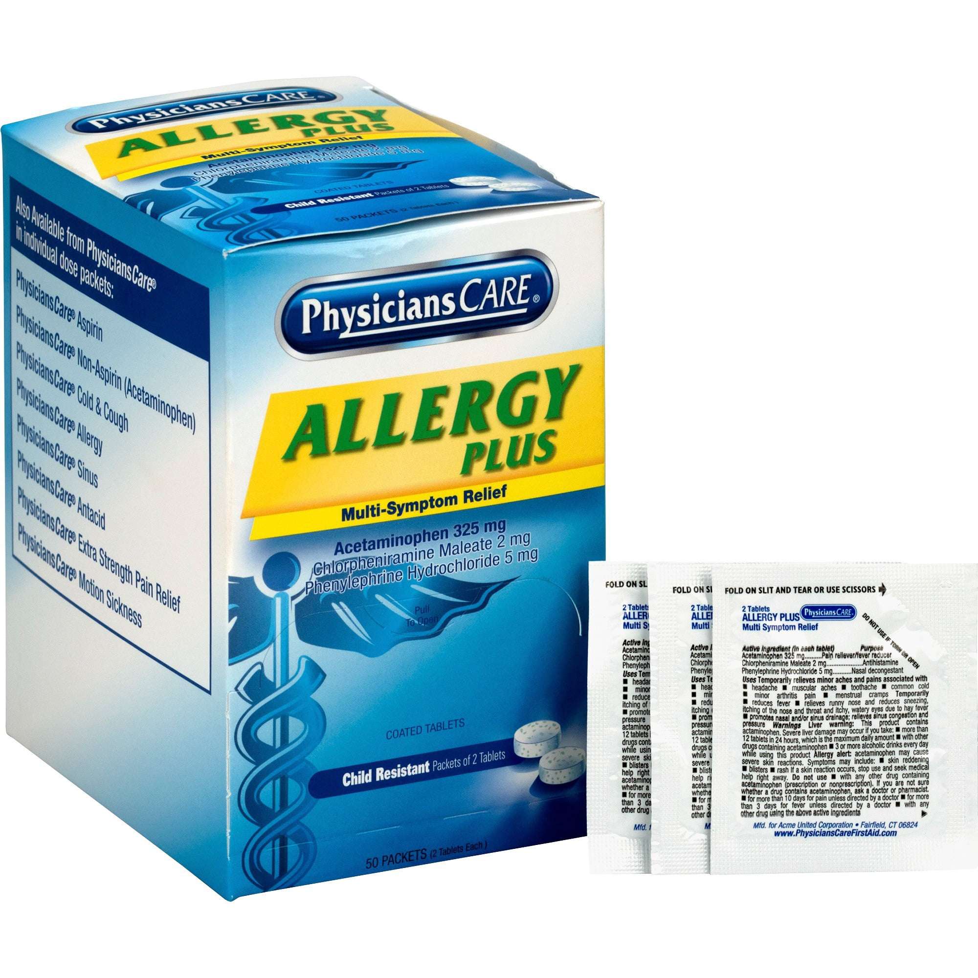 PhysiciansCare, ACM90091, Allergy Plus Medication, 50 / Box