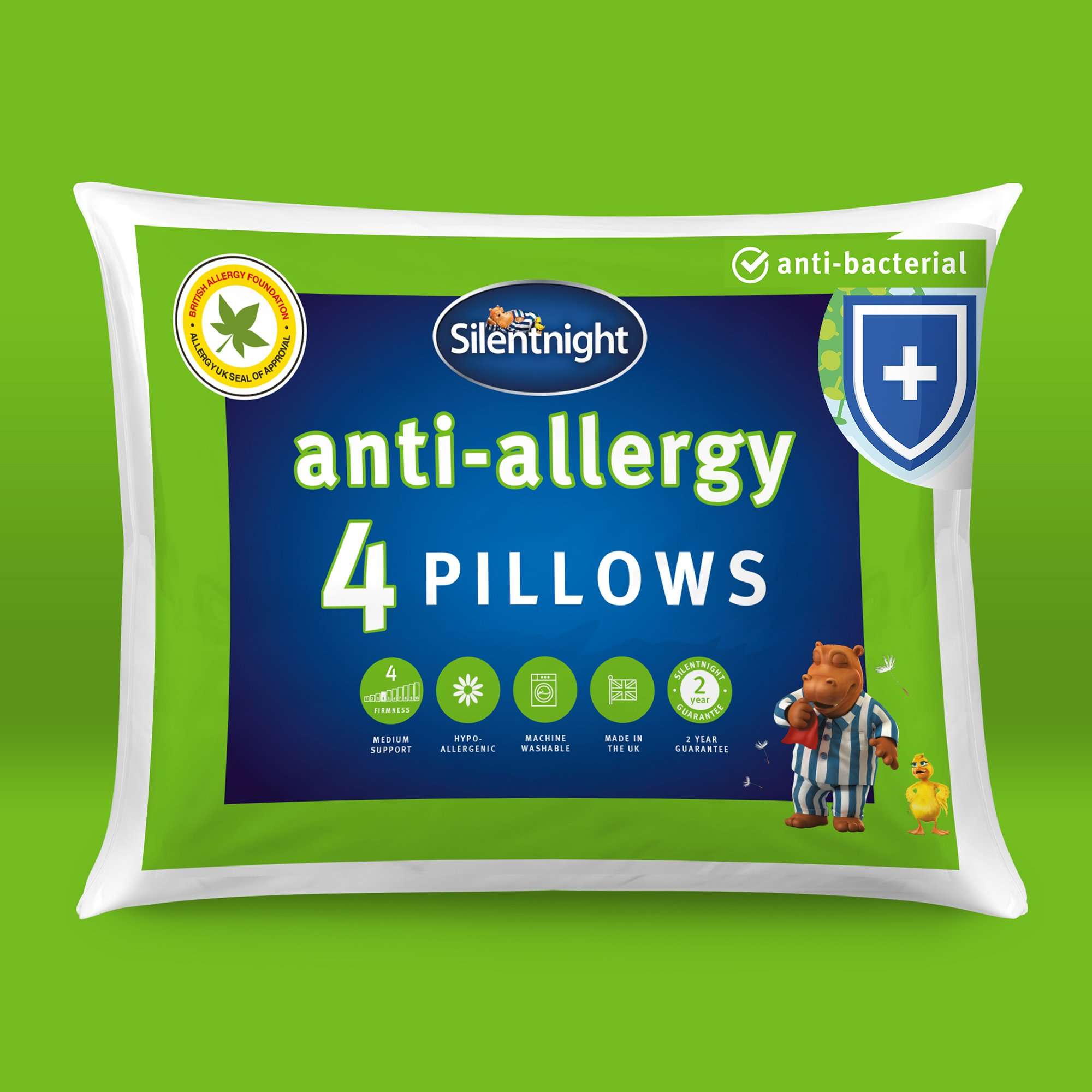 Silentnight Anti Allergy Anti Bacterial Pillows Four 4 x ...