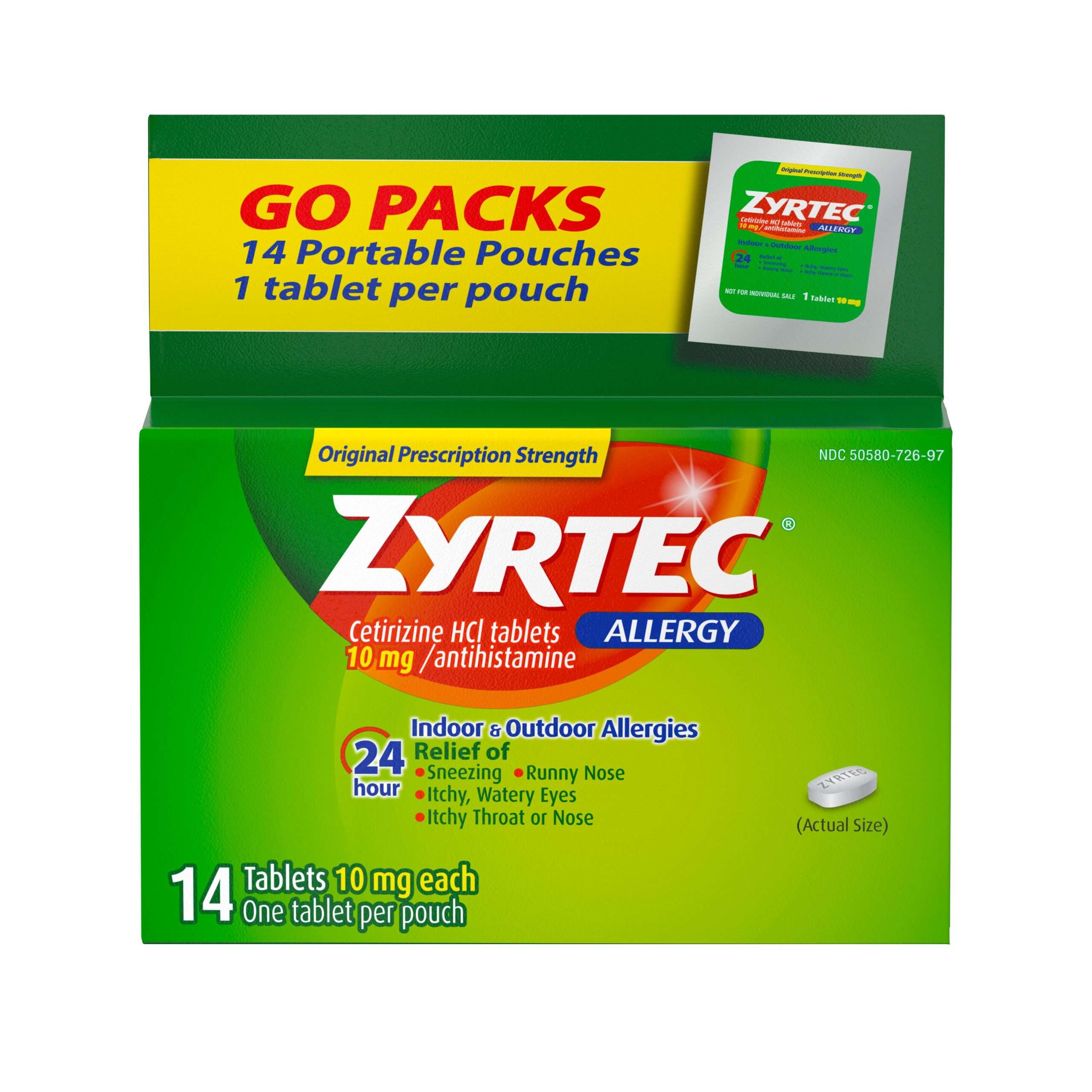 Zyrtec 24 Hour Allergy Relief Tablets with 10 mg Cetirizine HCl, 14 ct ...
