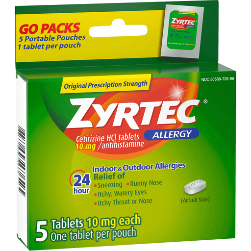 Zyrtec Allergy Relief, Original Prescription Strength, 10 mg, Tablets ...